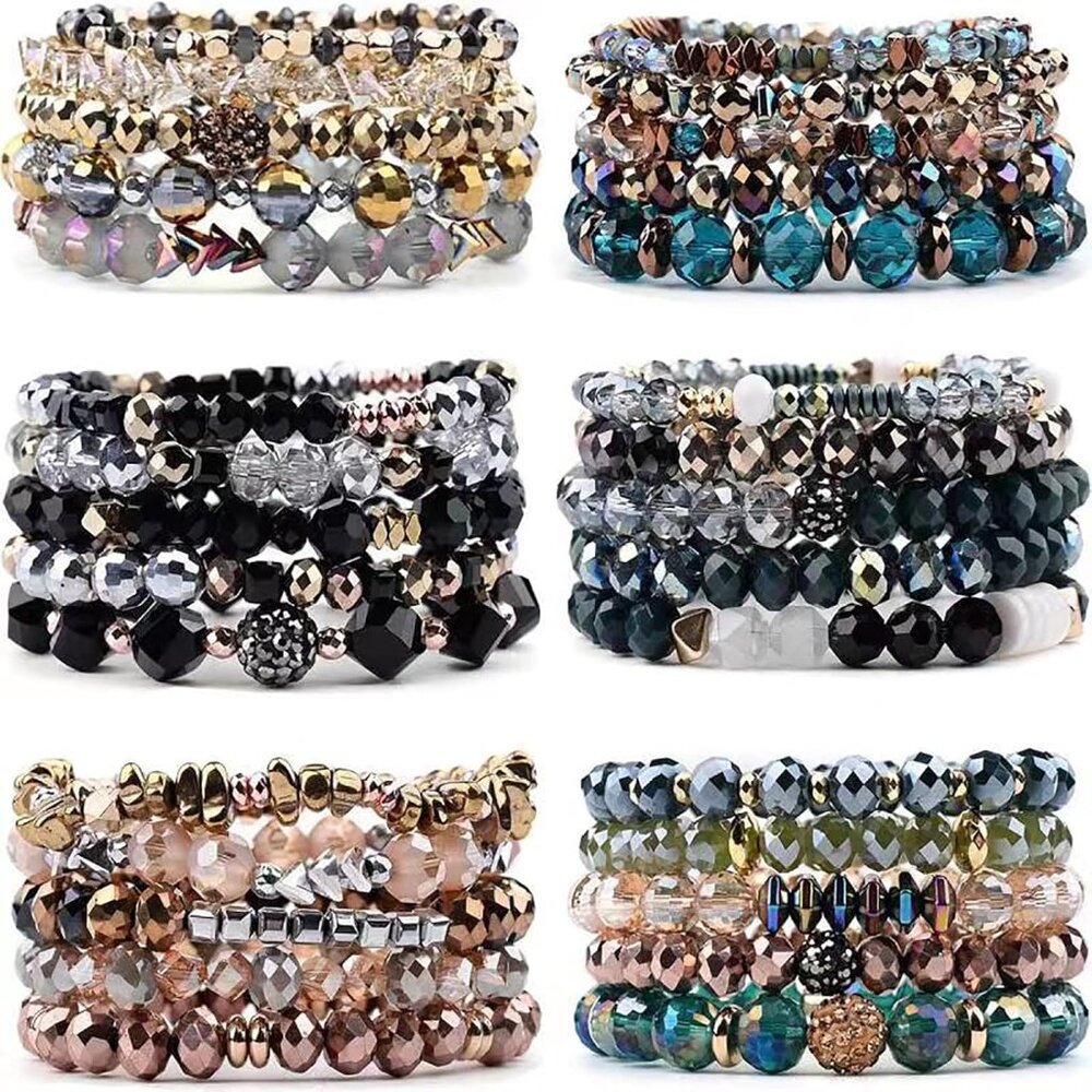 Elastic Multi-Color Beaded Bracelets Set - 6 Vers… - image 1